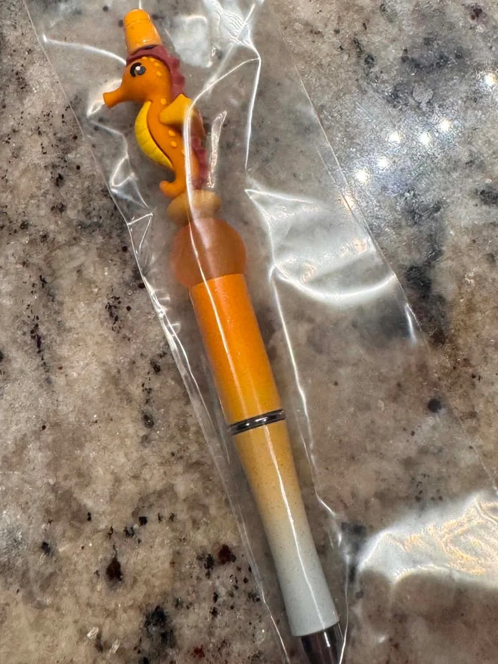 Hand Crafted Yellow Orange Seahorse Top Pen